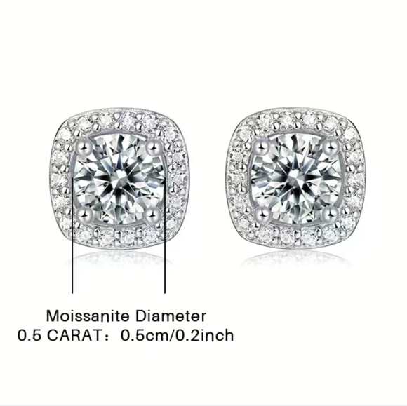 1 ct CERTIFIED MOISSANITE DIAMOND 18KG/925 halo earrings studs - Picture 4 of 16